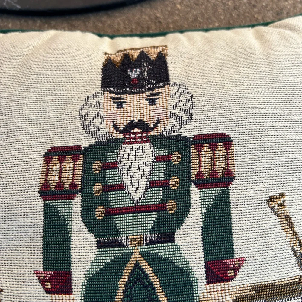 Vintage Riverdale tapestry pillow Christmas nutcracker horse green red cream USA